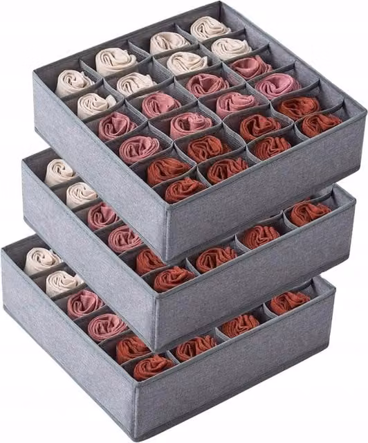 Pack de 3 organizadores de cajones Magosis con 24 compartimentos y divisores, color gris