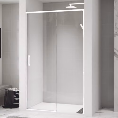 Mampara de ducha frontal B BAÑO TOTAL con 1 puerta corredera y 1 panel fijo, vidrio templado de 6 mm con tratamiento easy clean, color transparente y perfil blanco, An/P/Al: 175 x 2 x 195 cm
