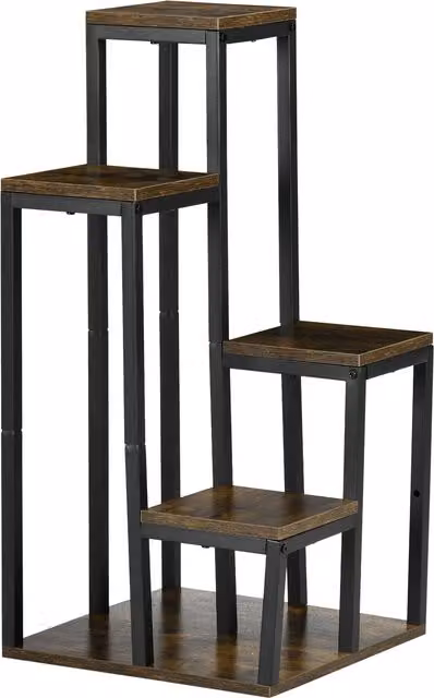 Soporte para plantas Outsunny de madera de 4 niveles en color marrón para interior y exterior, An/P/Al: 40 x 40 x 81 cm