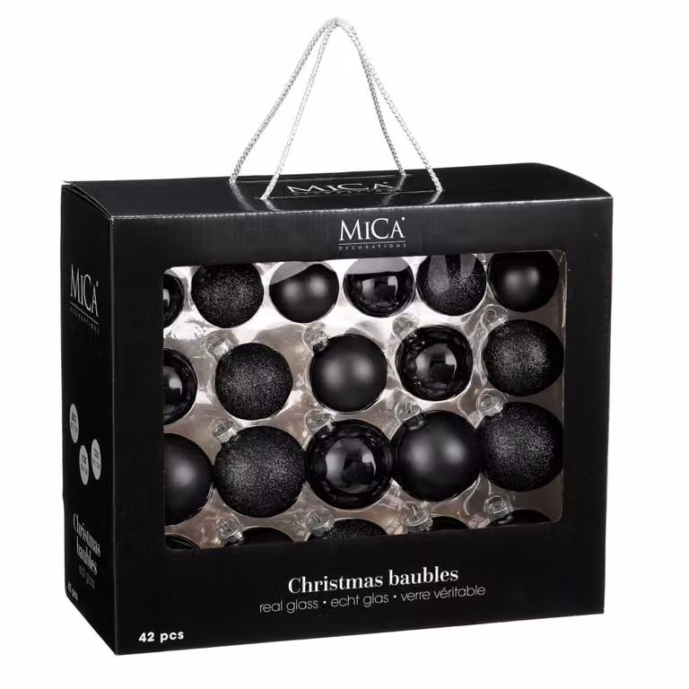 Bola de Navidad de cristal Mica Decorations color negro con diseño moderno y geométrico de 7 x 7 x 7 cm