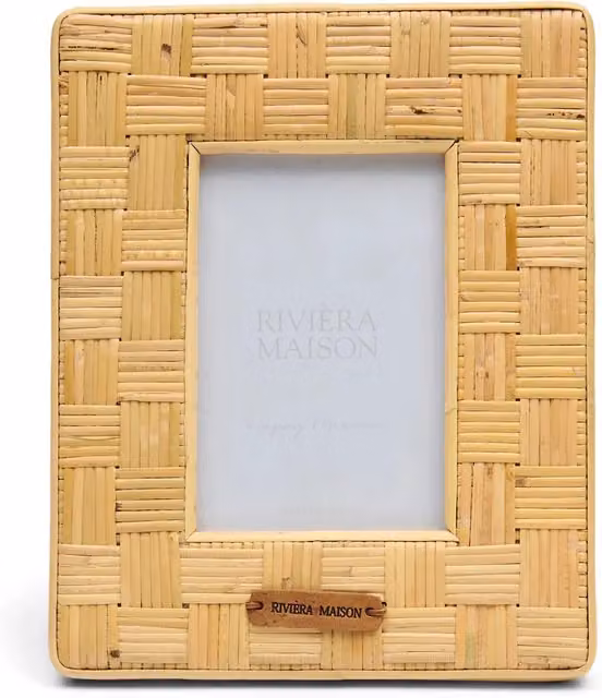 Marco de fotos Alessi Riviera Maison estilo boho en ratán y cristal, multicolor y beige, 13x18 cm