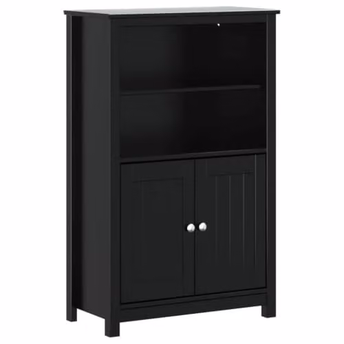 Armario de baño moderno Helloshop26 de pino y metal con estantes internos y puertas con bisagras, color negro, An/P/Al: 69,5 x 34 x 110 cm