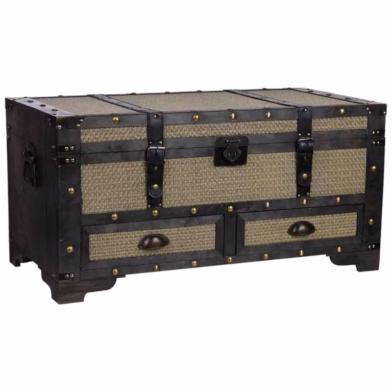 Baúl de madera Wanderlust deco estilo colonial en color marrón y dorado, An/P/Al: 90 x 45 x 45,5 cm