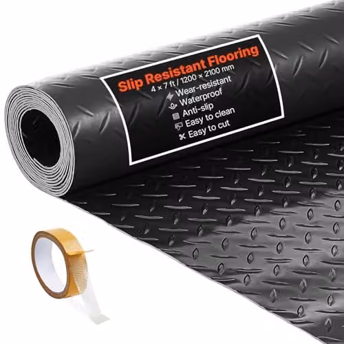 Rollo de suelo de PVC VEVOR antideslizante con patrón geométrico y cinta adhesiva, Negro, An/P: 120 x 213 cm, Grosor: 2,2 mm
