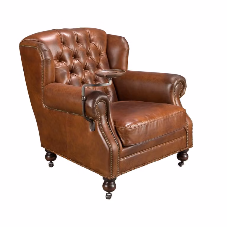 Sillón Chesterfield Angel Cerdá en piel marrón con estructura de madera sólida y espuma, An: 93 cm, P: 99 cm, Al: 90 cm