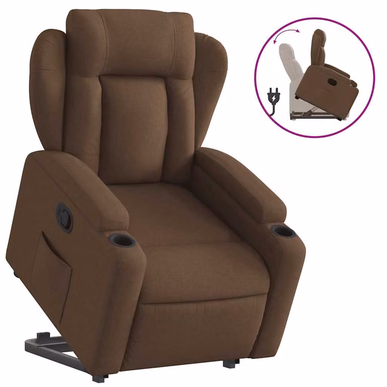 Sillón reclinable elevable vidaXL de tela marrón con asistencia de elevación eléctrica para mayores