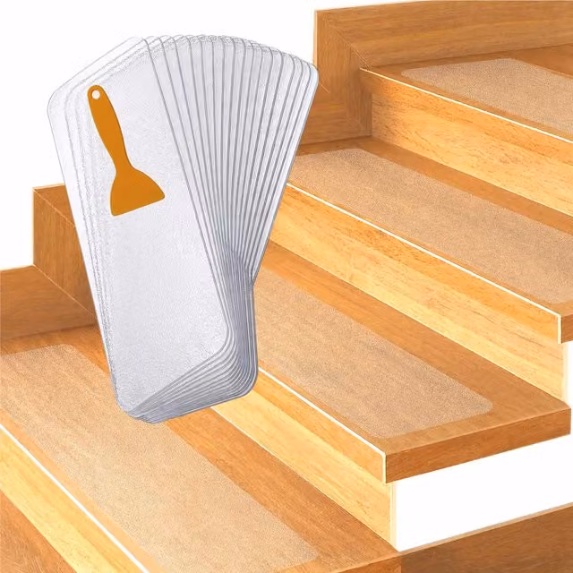 Set de 15 alfombrillas antideslizantes autoadhesivas para escalones Relaxdays, transparentes, An/P: 60 x 15 cm