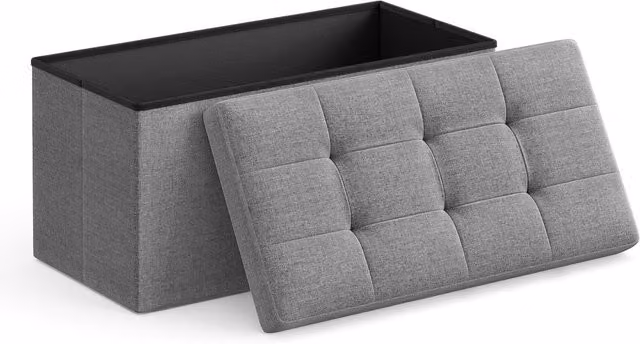 Puff de almacenaje Songmics estilo Chesterfield en gris y negro, baúl rectangular con capacidad de carga de 300 kg, An/P/Al: 76 x 38 x 38 cm
