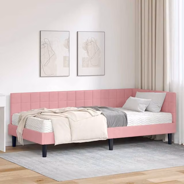 Estructura de cama de esquina con 2 colchones de terciopelo rosa vidaXL An/P/Al: 90 x 200 x 72 cm