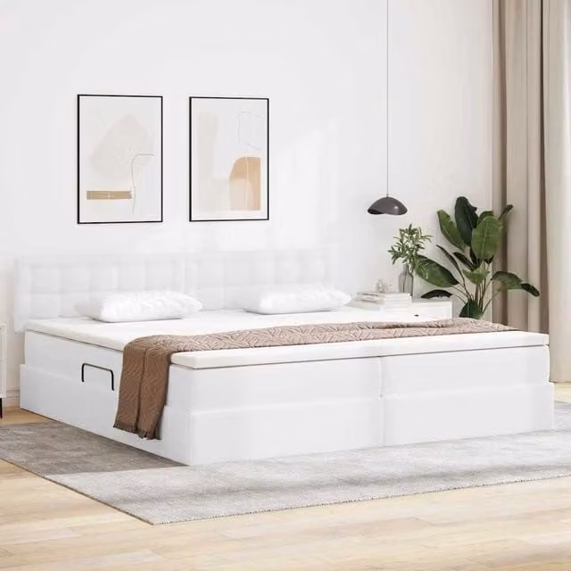 Cama con almacenamiento y colchón Maison Exclusive en color blanco, An/P/Al: 200 x 200 x 280 cm
