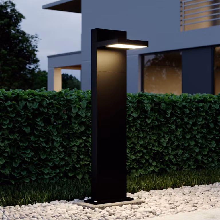 Baliza LED Lucande para jardín, diseño moderno ajustable en negro y gris, fabricada en aluminio y plástico