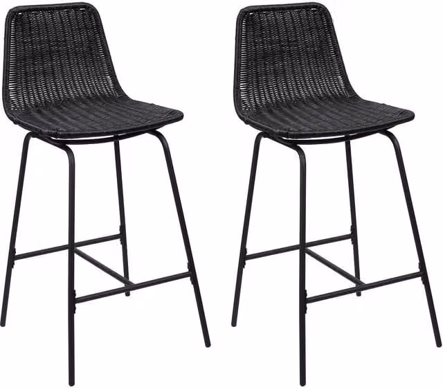 Conjunto de taburetes de bar y cocina Mob In Kuta con asiento de ratán y estructura de metal negro de 65 cm