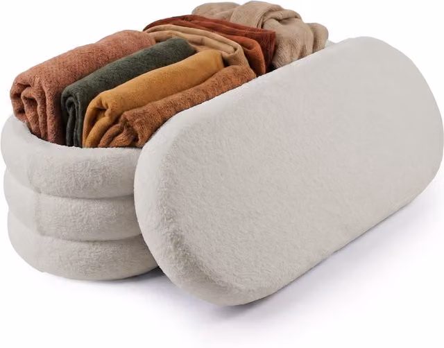 Banco arcón tapizado en tejido teddy bouclé color beige con almacenaje para dormitorio o recibidor de relaxdays, An/P/Al: 110 x 42 x 45 cm