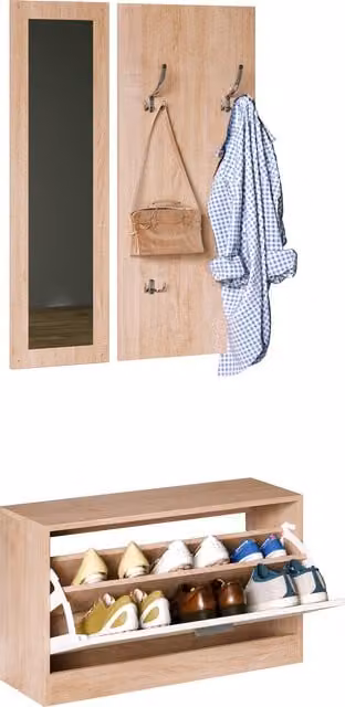 Conjunto de muebles de recibidor HOMCOM de 3 piezas en color blanco, que incluye zapatero, espejo y perchero con 4 ganchos, An/P/Al: 80 x 27 x 46,5 cm