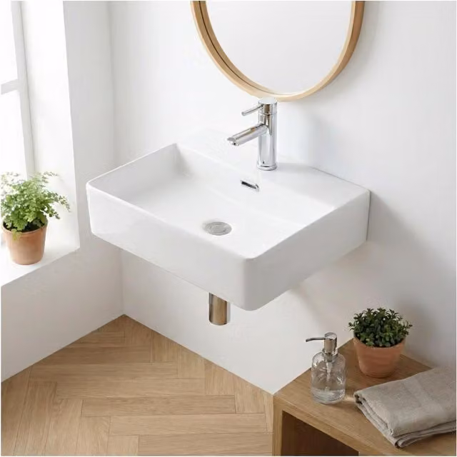 Lavabo rectangular de cerámica blanca para sobreponer An/P: 50 x 42 cm