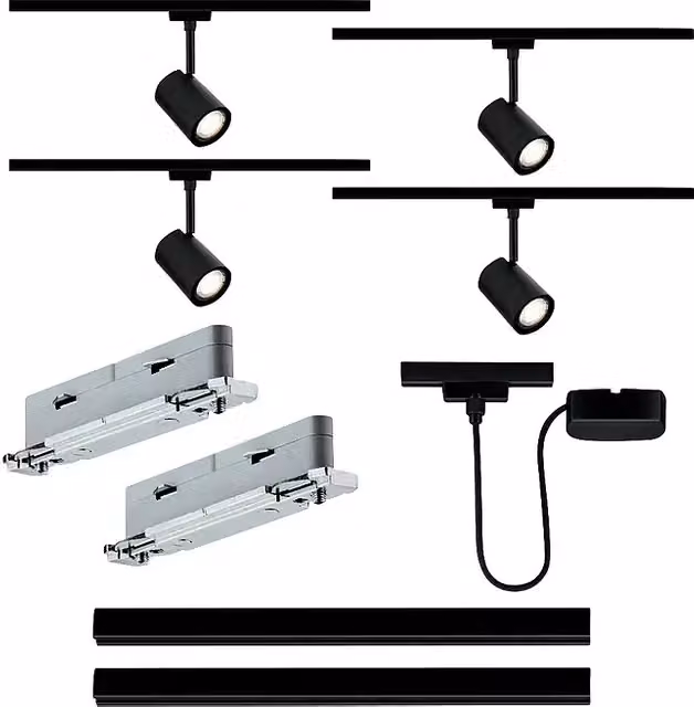 Set básico de carril Luxe de Paulmann en negro, compuesto por 9 unidades, con diseño moderno y ajustable