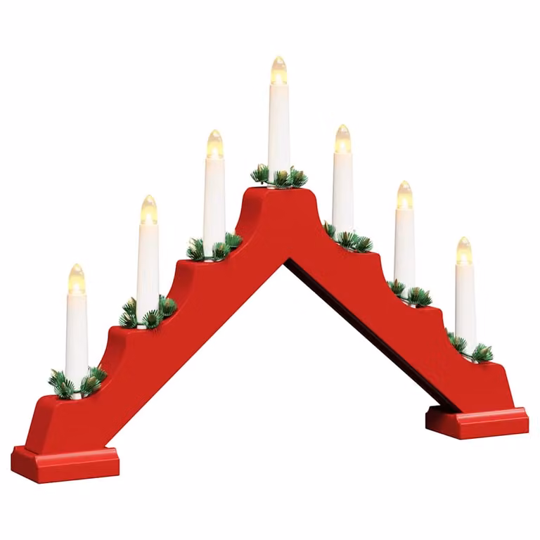 Puente de velas navideñas de madera vidaXL con 7 LED rojos, An/P/Al: 39,5 x 5 x 29 cm