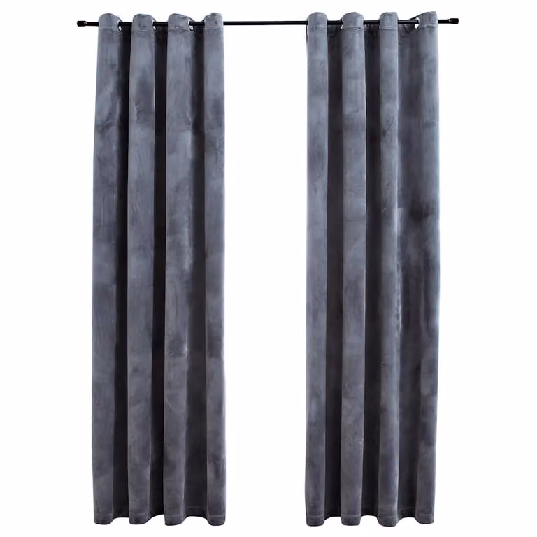 Set de 2 cortinas opacas de terciopelo vidaXL en color antracita con anillas, An/Al: 140 x 175 cm