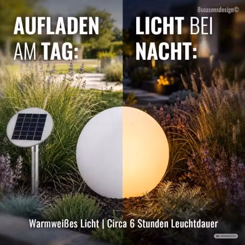 Lámpara solar Shining Globe de 8 Seasons Design, esfera LED blanca para jardín e interior, Diámetro: 50 cm