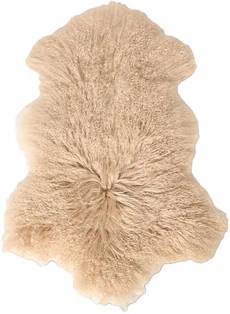 Alfombra de piel de oveja tibetana Esbeco en color beige, An/P: 100 x 70 cm