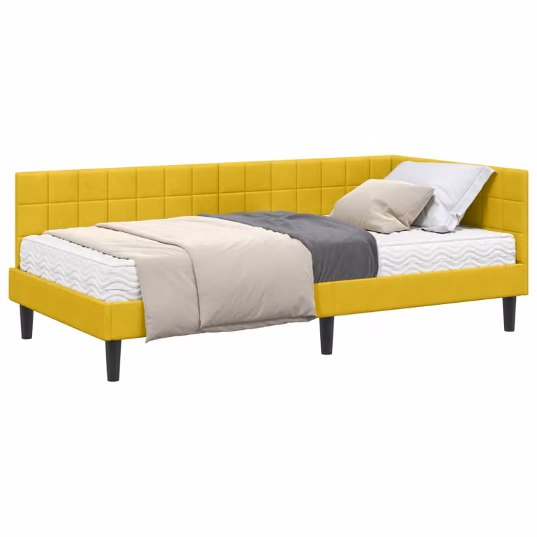 Set de 2 piezas de cama de esquina vidaXL con colchón de espuma y estructura tapizada en terciopelo amarillo, An/P/Al: 194 x 94 x 72 cm