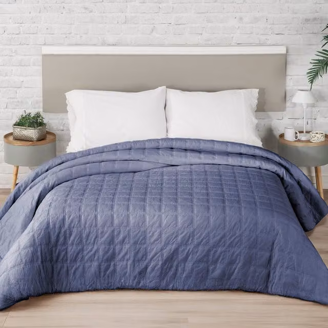 Colcha bouti Manterol de algodón con efecto lavado y diseño geométrico moderno en color azul para cama de 160 cm