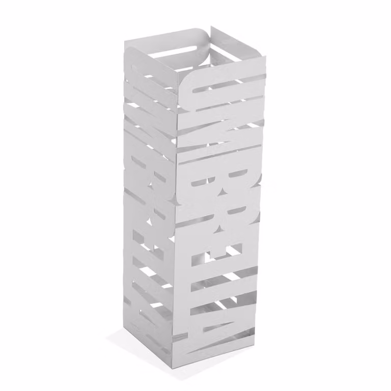 Paragüero moderno Versa Home de metal blanco con bandeja extraíble