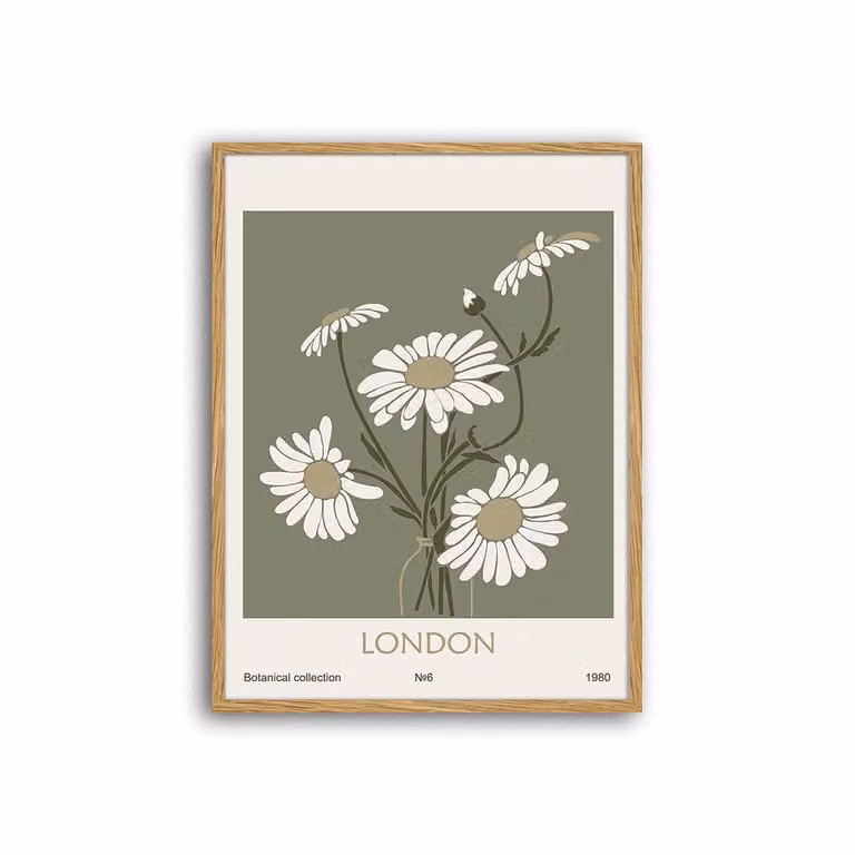 Cuadro de Any Image con impresión de póster floral en papel y marco de madera de roble natural, An/P/Al: 43 x 33 x 3 cm