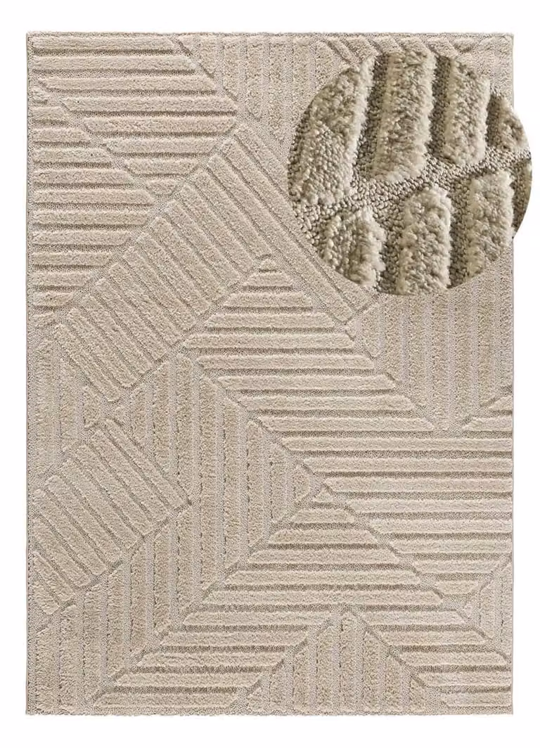Alfombra de pelo largo con diseño geométrico moderno Atticgo en color beige, An/P: 80 x 150 cm