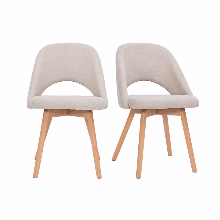 Set de 2 sillas escandinavas Miliboo Cosette de tela efecto terciopelo beige con patas de haya maciza