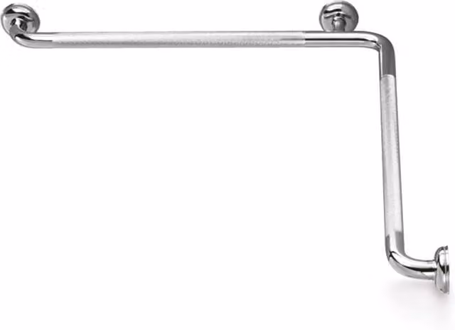 Asidero para baño angular de 90º Beltrán en acero inoxidable cromado con agarre antideslizante y montaje en pared color plata