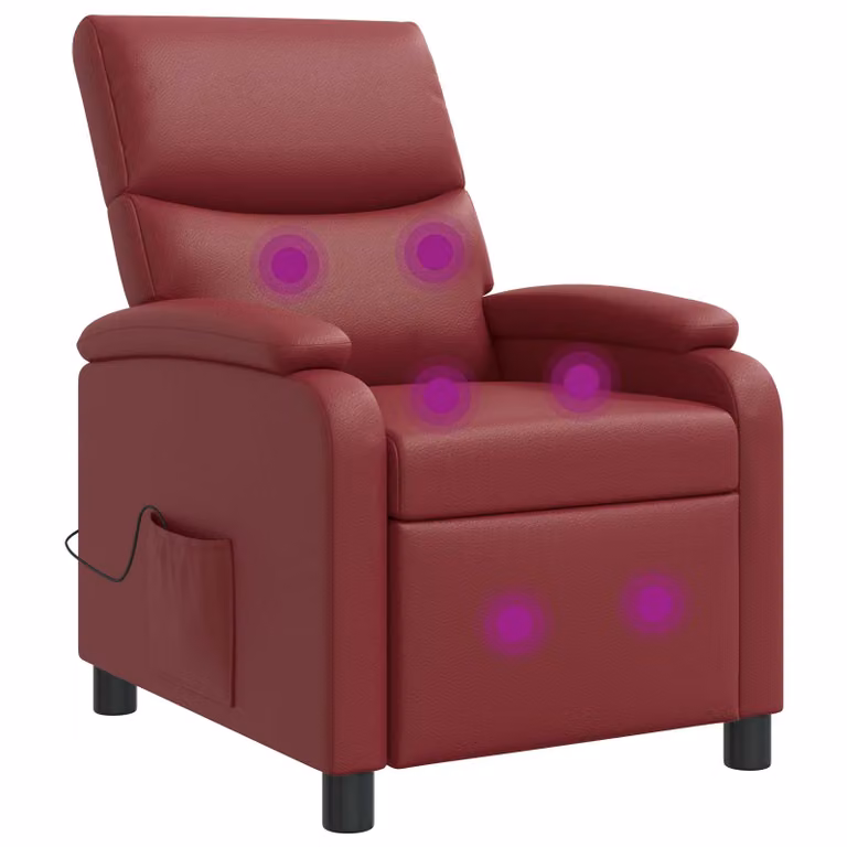 Silla de masajes reclinable vidaXL en color rojo vino con tapicería de cuero sintético