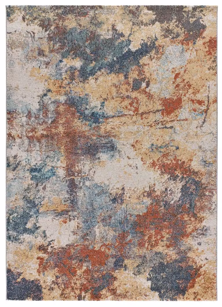 Alfombra vintage abstracta Atticgo para exterior e interior, multicolor azul y beige, An/P: 80 x 150 cm