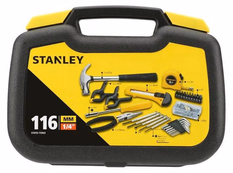 Kit de herramientas Stanley de 116 piezas en color amarillo con estuche de plástico