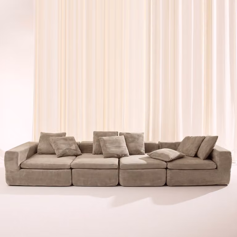 Sofá modular de 5 plazas Sweeek en tela de chenilla color beige con diseño moderno para tu salón