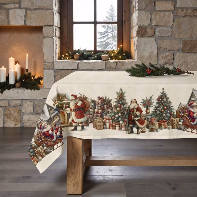 Mantel de Navidad Muare Home multicolor de algodón con tratamiento antimanchas y repelente al agua, An/P: 155 x 155 cm