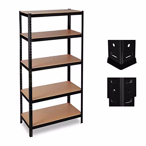 Set de 2 estanterías de carga pesada Relaxdays en color negro, con cinco estantes ajustables por unidad, estructura de metal y MDF, An/P/Al: 90 x 45 x 180 cm