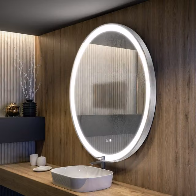 Espejo redondo de baño ARTFORMA con iluminación LED luz blanca fría y conmutador táctil, color blanco, Diámetro: 80 cm