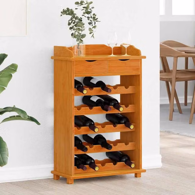 Estante de vino de madera de pino macizo vidaXL color marrón An/P/Al: 58 x 28 x 90 cm