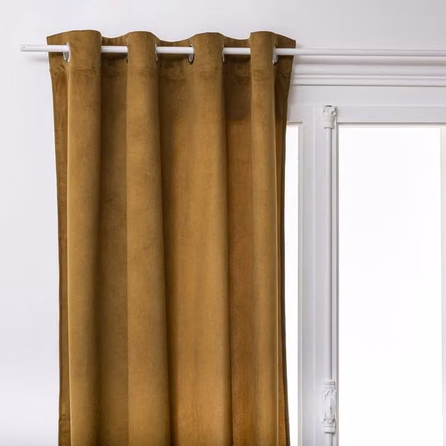 Cortina de terciopelo Atmosphera Lilou color marrón ocre, An: 140 cm, Al: 260 cm