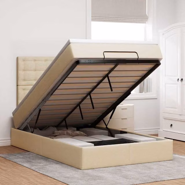 Estructura de cama otomana con colchón Maison exclusive en color beige y blanco, An/P/Al: 120 x 200 x 28 cm