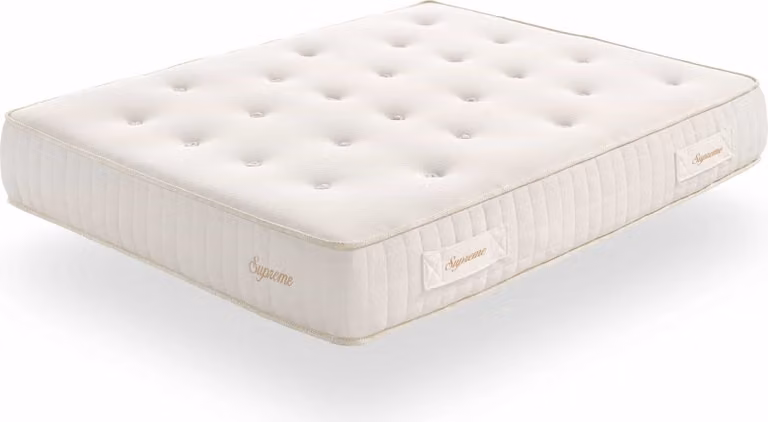 Colchón híbrido Moonia Supreme con muelles ensacados y regulación de temperatura, An/P: 180 x 200 cm, Altura: 25 cm, color blanco y beige