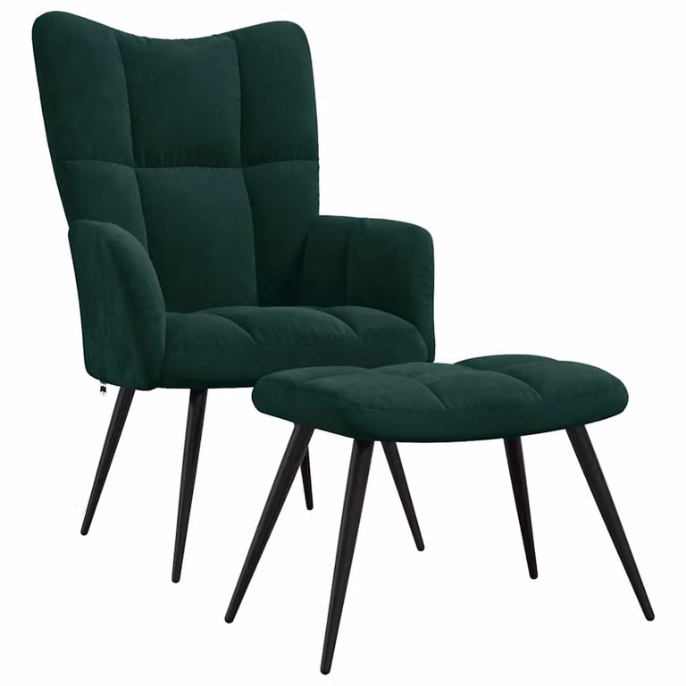 Sillón de relax con taburete vidaXL en terciopelo verde oscuro con estructura de metal y diseño moderno