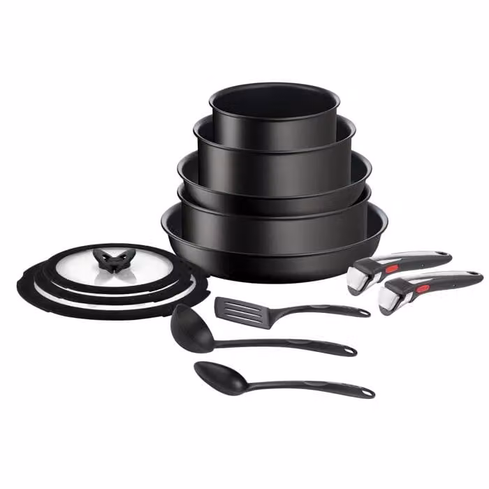 Set de cocina Tefal Ingenio Unlimited On de 13 piezas, apilable con mango extraíble, aluminio negro, compatible con inducción y antiadherente