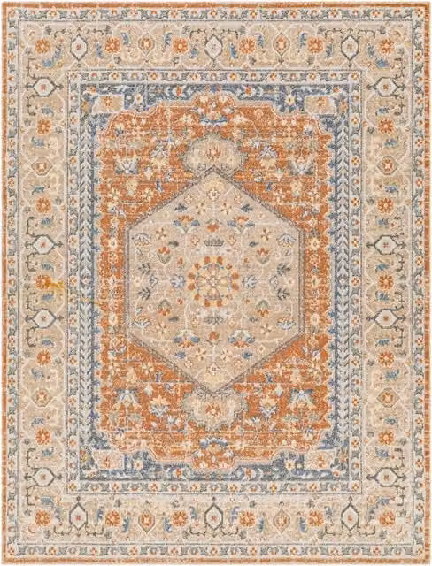 Alfombra vintage Livabliss modelo Boka lavable en naranja y amarillo, An/P/Al: 160 x 213 cm