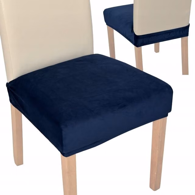 Funda de terciopelo para silla de comedor Tess en azul marino con ajuste elástico
