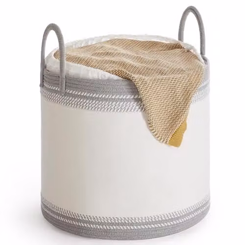 Cesto para ropa sucia SONGMICS de 90 l con tapa y asas, cuerda de algodón, color gris, An/P/Al: 50 x 50 x 46 cm