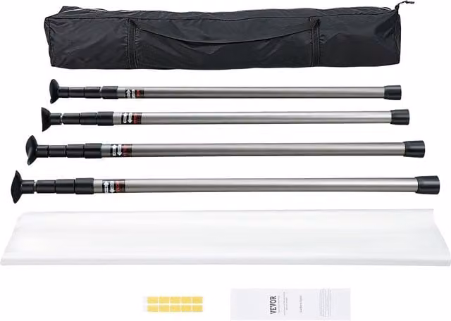 Kit de barrera antipolvo Vevor con 4 postes telescópicos de 366 cm, película de plástico transparente y bolsa de transporte para obras y construcción