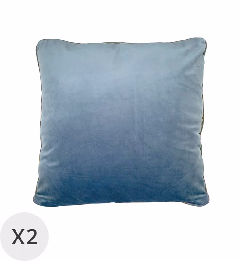 Set de 2 cojines de terciopelo azul MOYCOR, An/An/Al: 45 x 45 x 45 cm