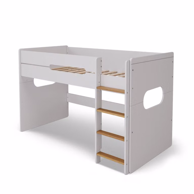 Cama infantil de media altura Leji en blanco y madera de pino An/P/Al: 190 x 90 x 103,5 cm